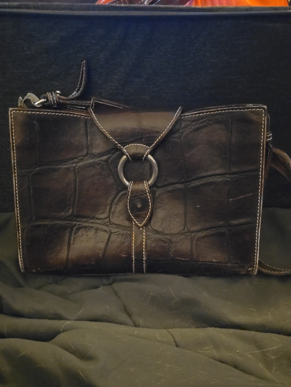 Dooney & Bourke Black Croc-Embossed Leather Messenger Bag